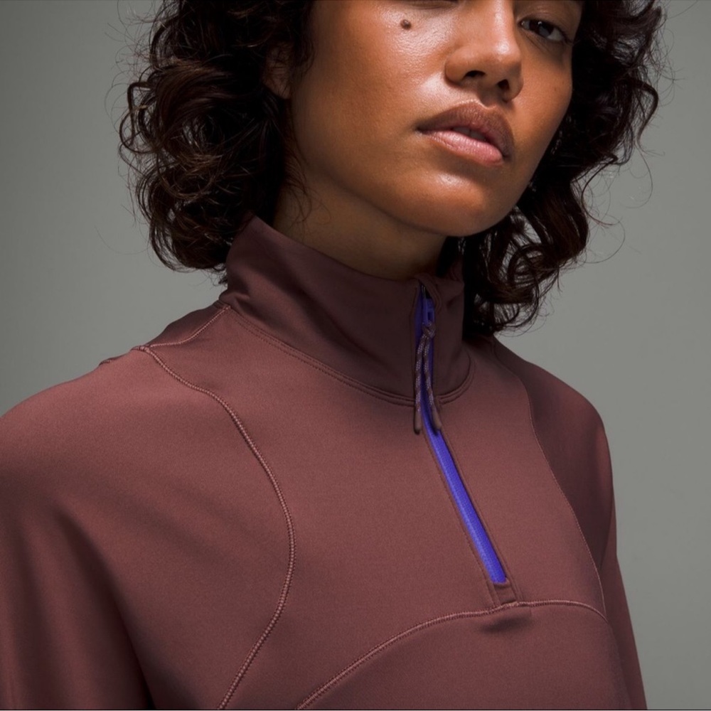 lululemon athletica Mauve Brown Pullover Half-Zip Hoodie with Purple Accents - Picture 3 of 12